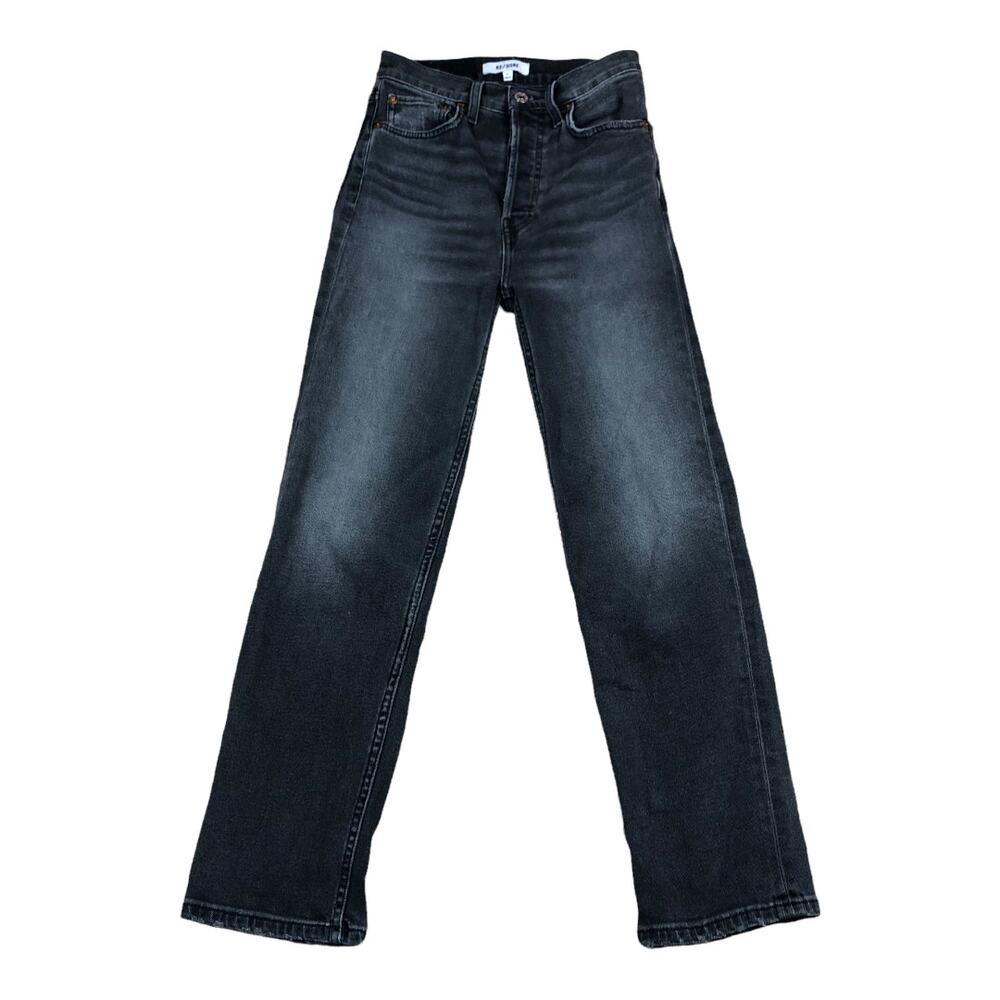 RE/DONE 70s High-Rise Stove Pipe Jeans Inky Black‎ Size 24 Button Fly HR